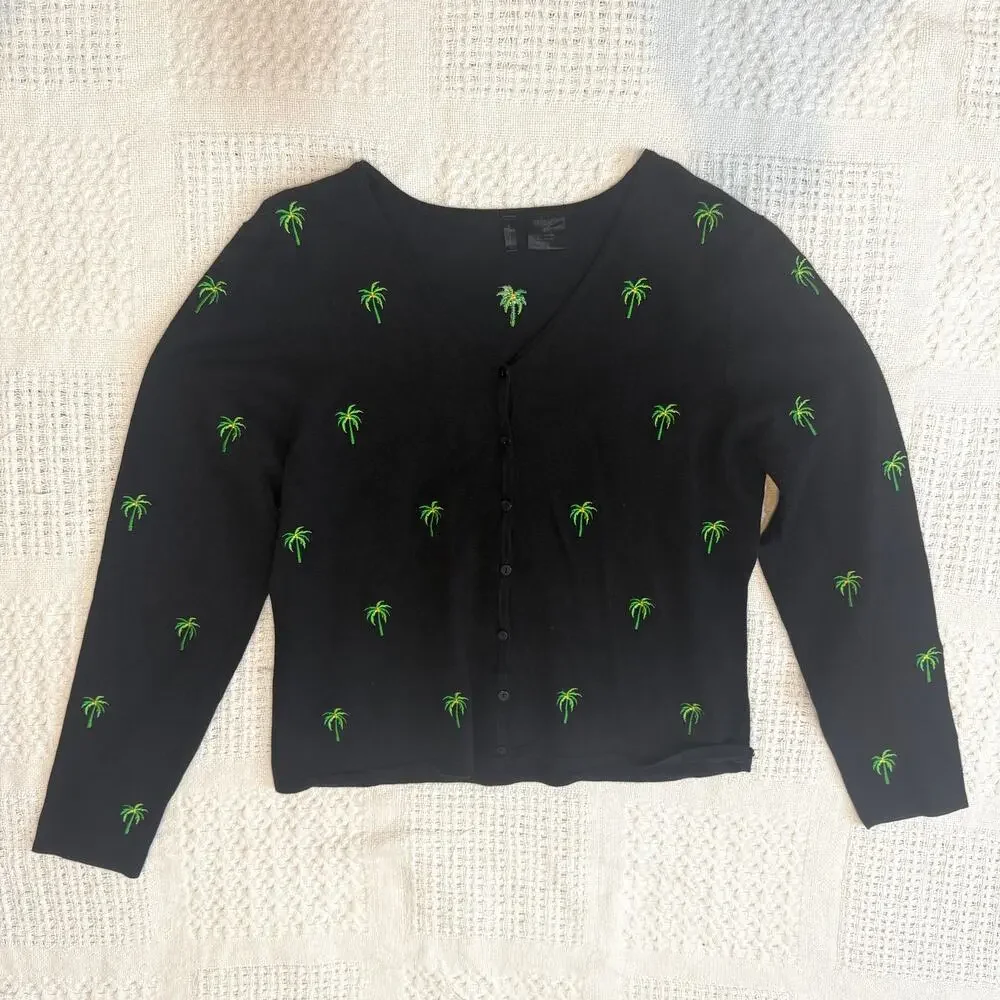 Etoile large embroidered palm tree cardigan sweater top SP 2758